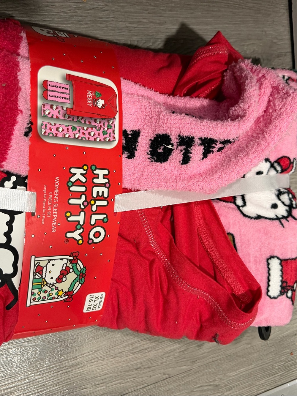 Hello Kitty Pink & Red Plush Kids Footed One-Piece Pajama
